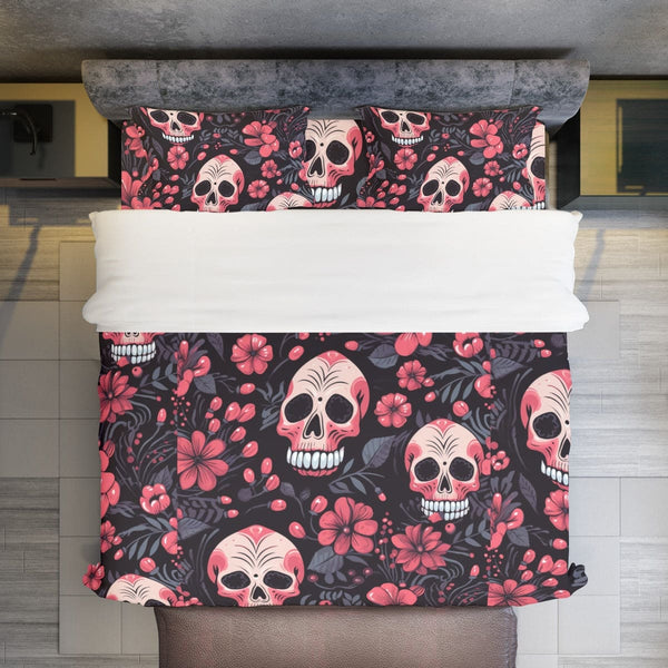 Pink Skulls And Flowers Four-piece Duvet Cover Set