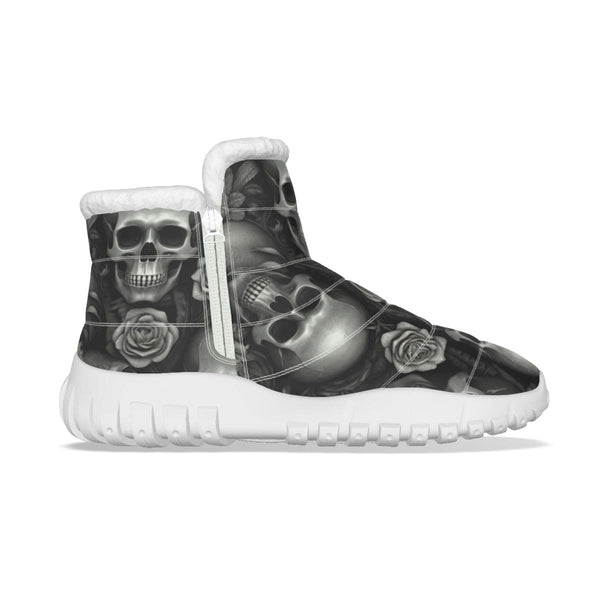 Women's Skull With Roses Zip-up Snow Boots