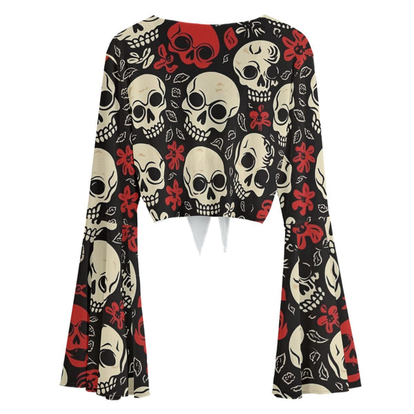 Women's Skulls Tie Front With Bell Sleeves Blouse
