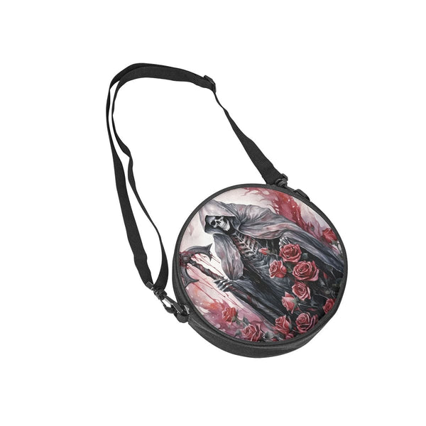 Grim Reaper With Pink Roses Round Satchel Bag