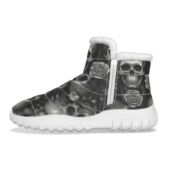 Women's Skull With Roses Zip-up Snow Boots