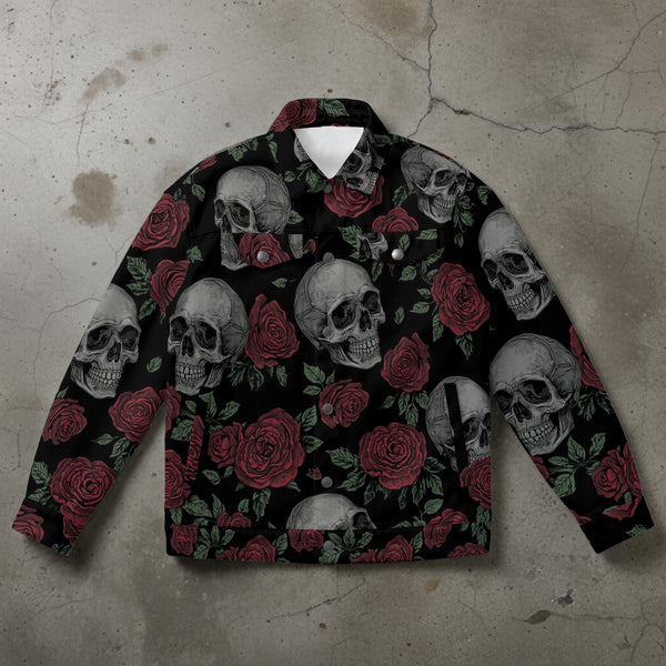 Women's Skulls And Roses Collared Button Down Jacket
