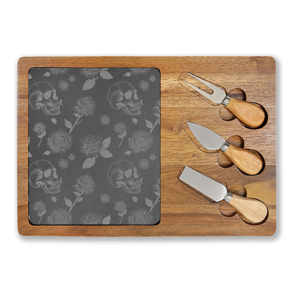 Engraved Floral Skull Charcuterie Board