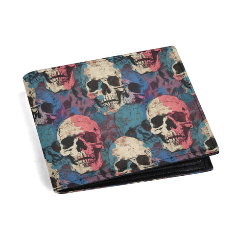 Men's Pink Blue Skulls Folded Wallet