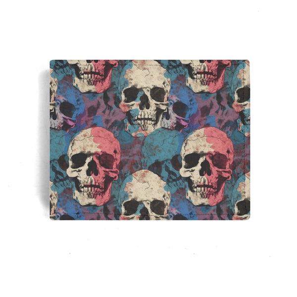 Men's Pink Blue Skulls Folded Wallet