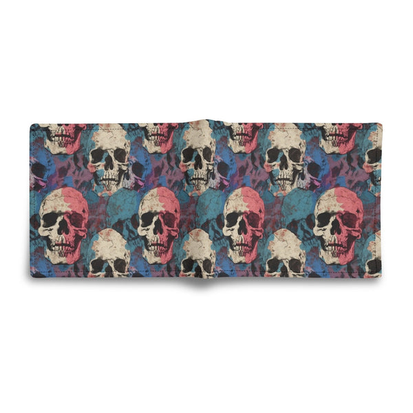 Men's Pink Blue Skulls Folded Wallet