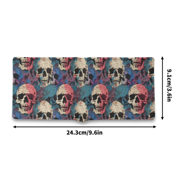 Men's Pink Blue Skulls Folded Wallet