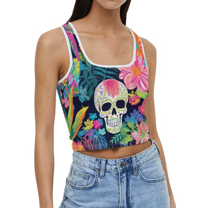 Womens Jungle Skull Casual Crop Tank Top