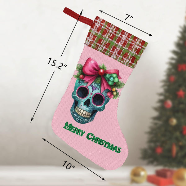 Girl Skull Sequin Christmas Stocking