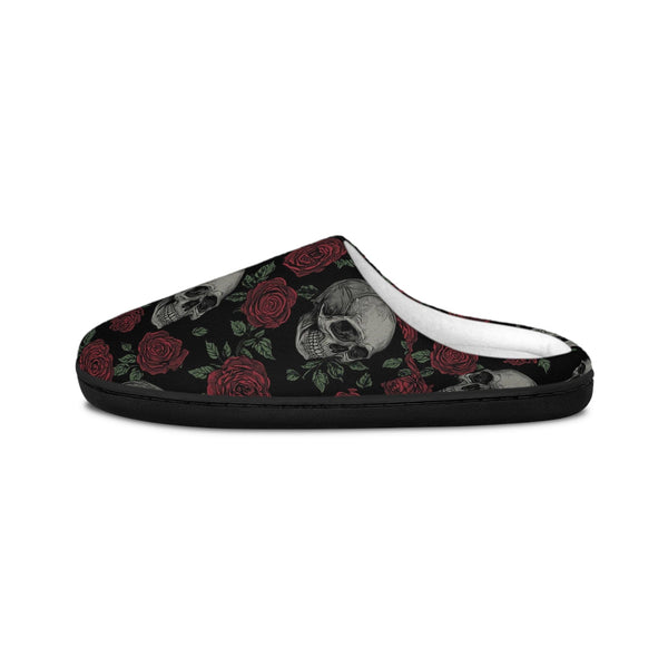 Skull & Rose Women's Indoor Slippers — Gothic Floral Cozy