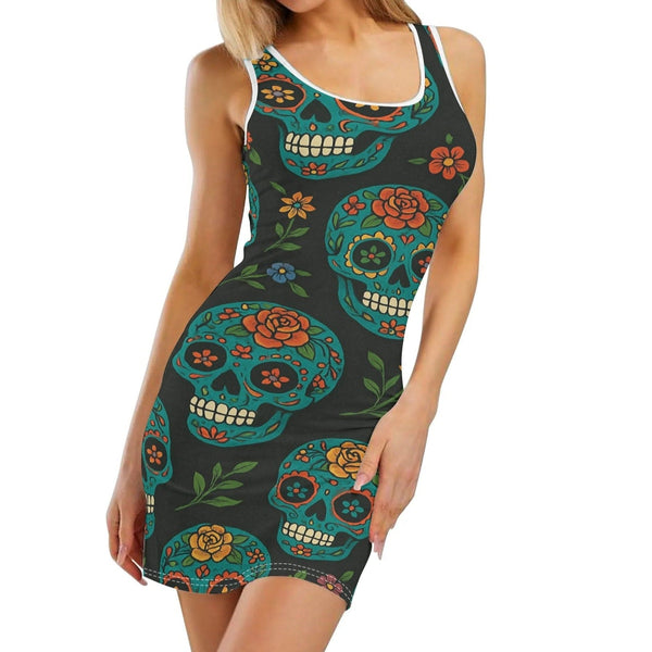 Womens Floral Skulls Bodycon Dress