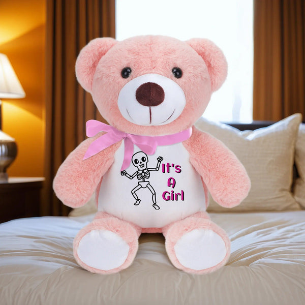 Skull Its A Girl Stuffed Bear Blue or Kahki