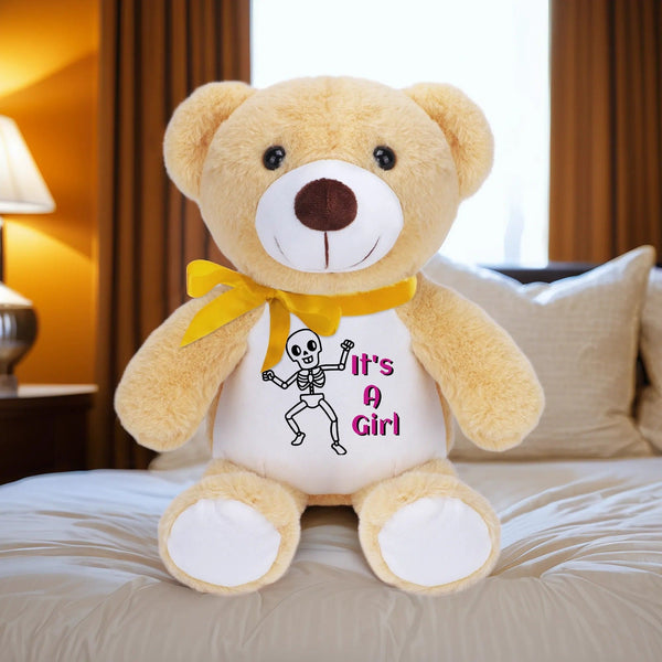 Skull Its A Girl Stuffed Bear Blue or Kahki