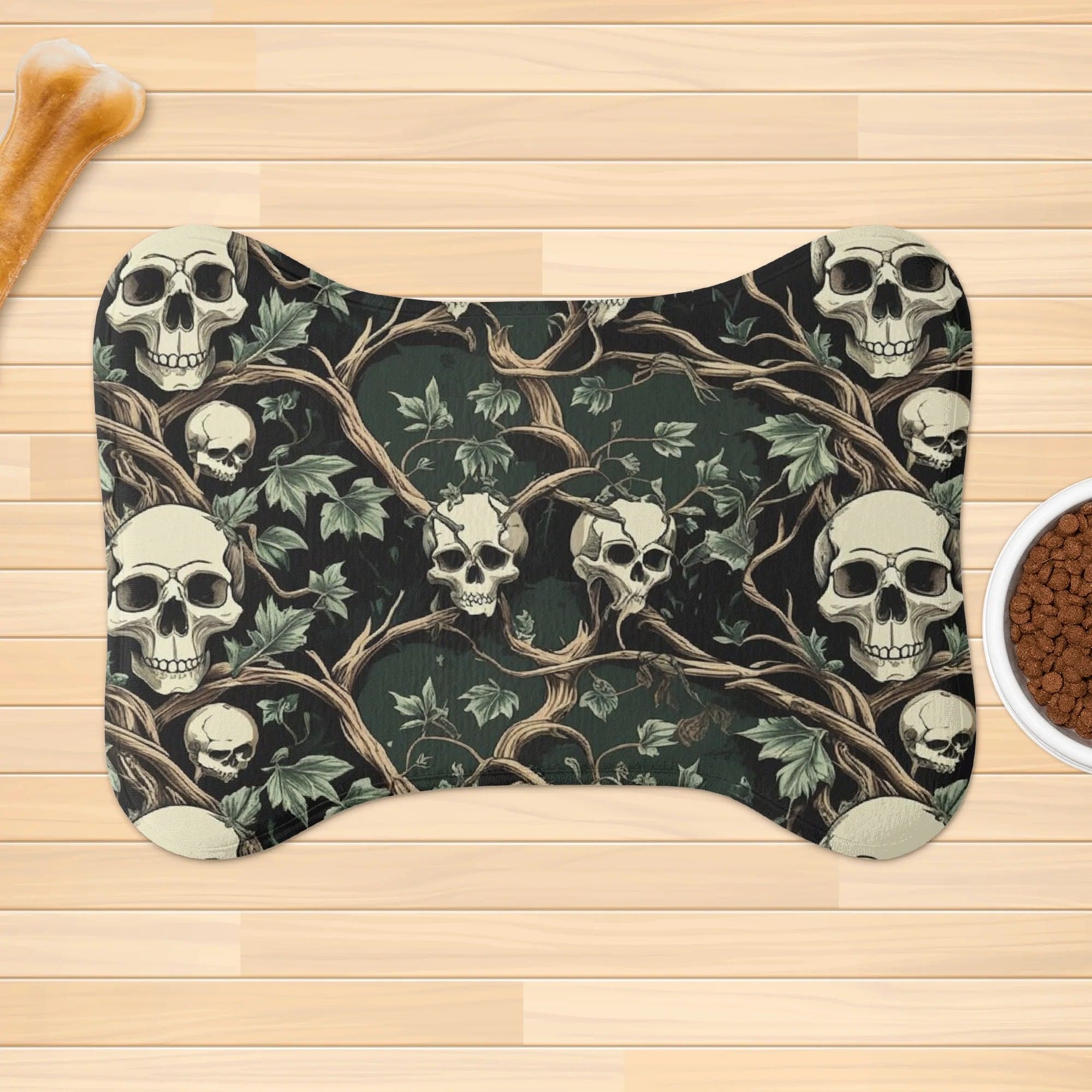 Skull In Vines Pet Mat For Food & Water