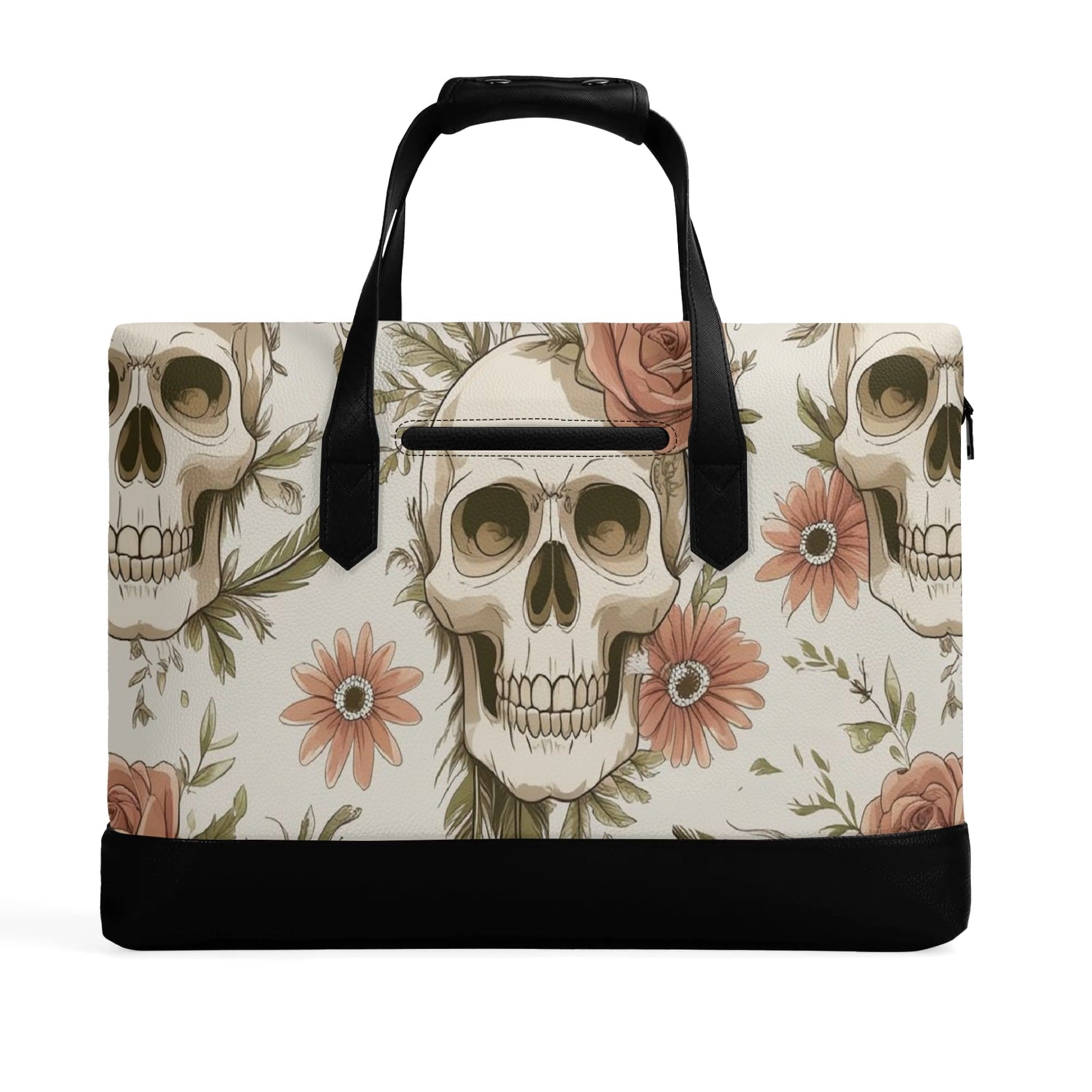 Beigh Skulls & Pink Flowers Waterproof Briefcase Bag