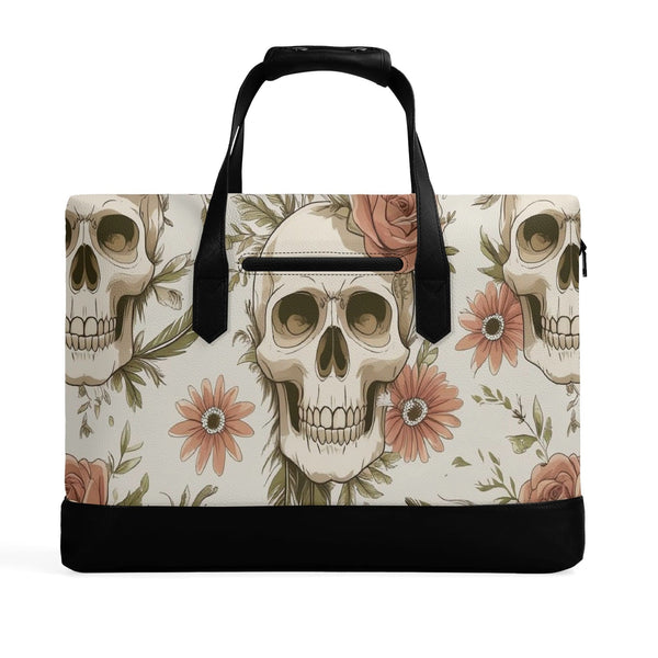 Beigh Skulls & Pink Flowers Waterproof Briefcase Bag