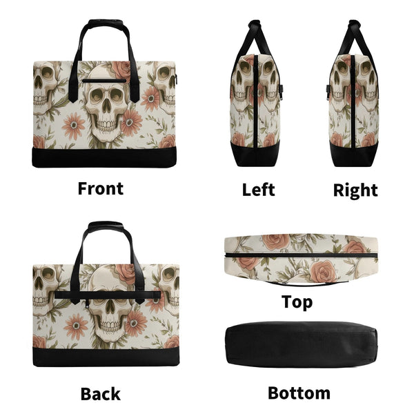 Beigh Skulls & Pink Flowers Waterproof Briefcase Bag