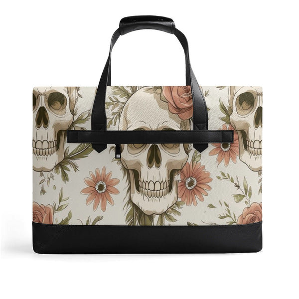 Beigh Skulls & Pink Flowers Waterproof Briefcase Bag
