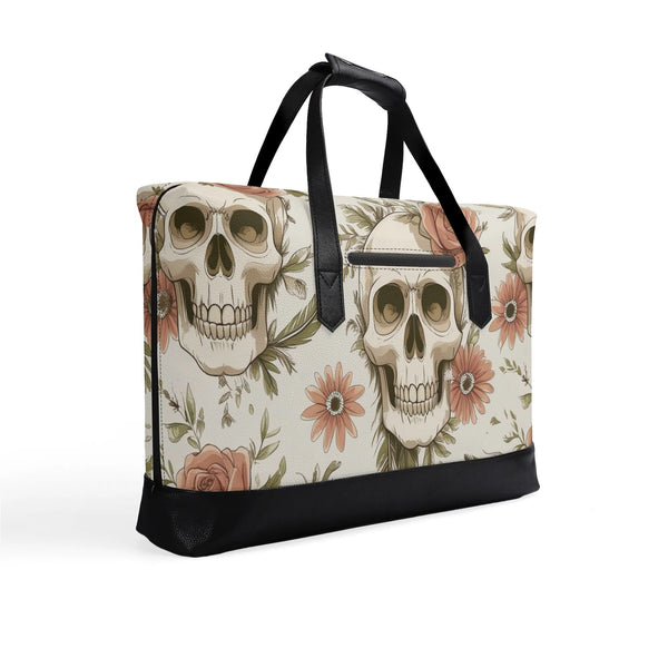 Beigh Skulls & Pink Flowers Waterproof Briefcase Bag