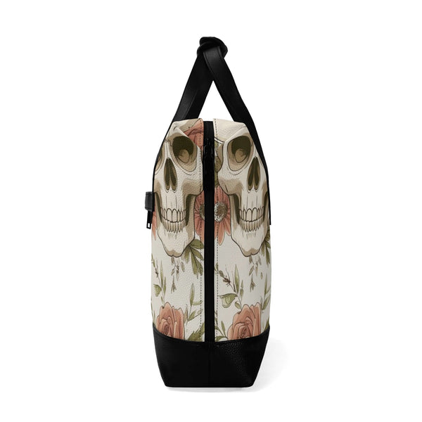 Beigh Skulls & Pink Flowers Waterproof Briefcase Bag