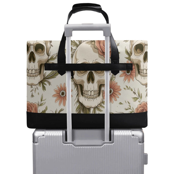 Beigh Skulls & Pink Flowers Waterproof Briefcase Bag