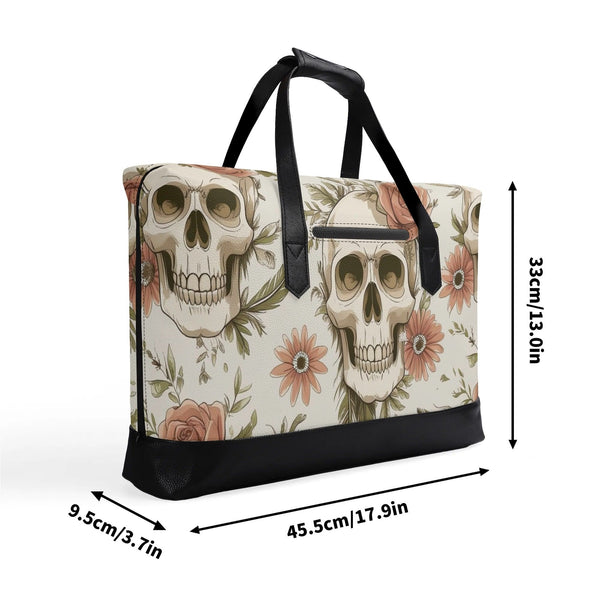 Beigh Skulls & Pink Flowers Waterproof Briefcase Bag