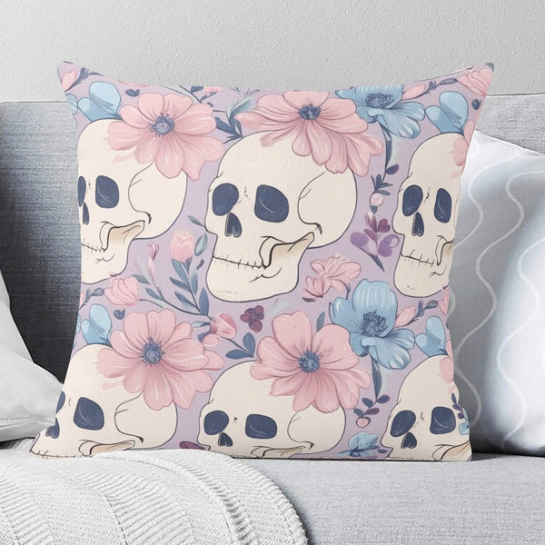 Pastel Skulls Floral Pillow Case Cushion Cover 5 Square Sizes
