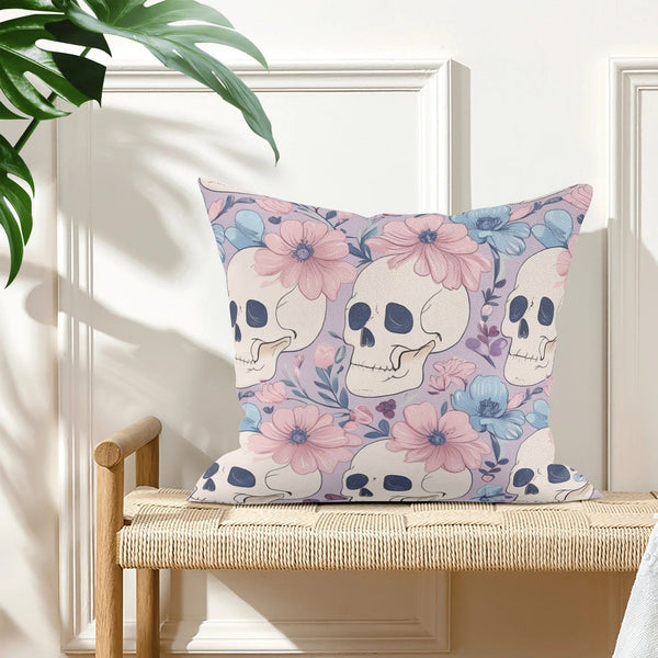 Pastel Skulls Floral Pillow Case Cushion Cover 5 Square Sizes