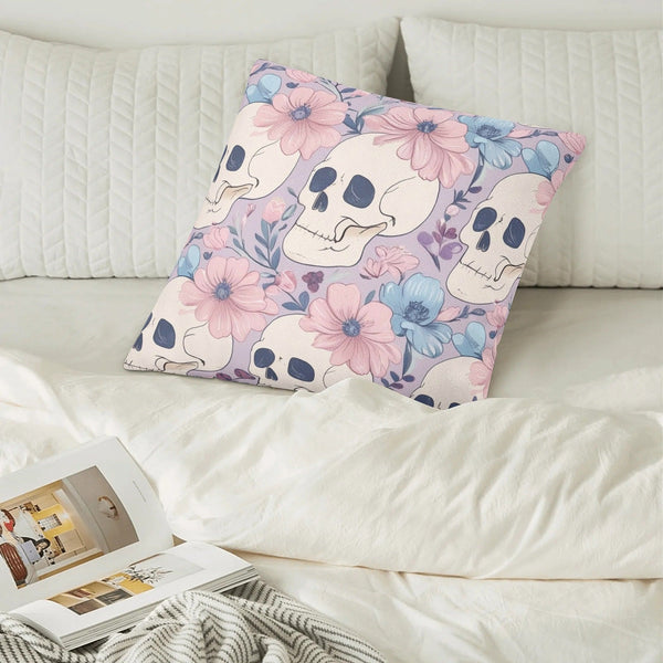 Pastel Skulls Floral Pillow Case Cushion Cover 5 Square Sizes