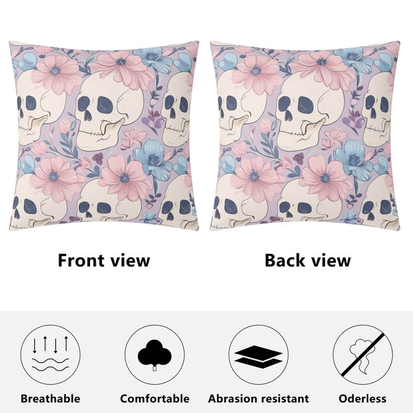 Pastel Skulls Floral Pillow Case Cushion Cover 5 Square Sizes