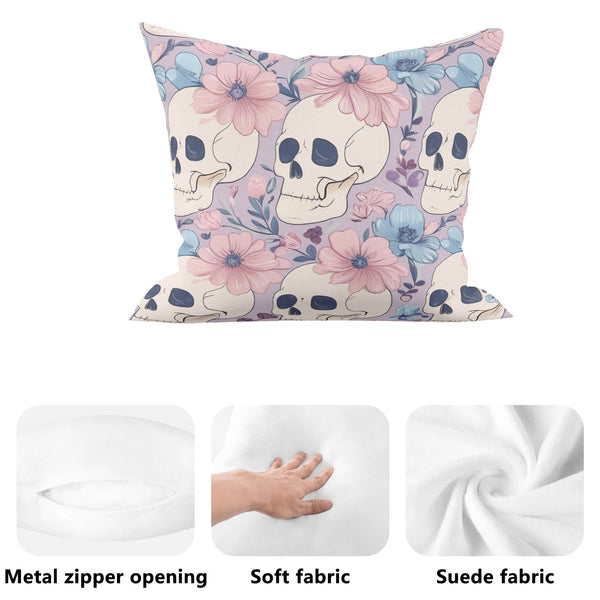 Pastel Skulls Floral Pillow Case Cushion Cover 5 Square Sizes