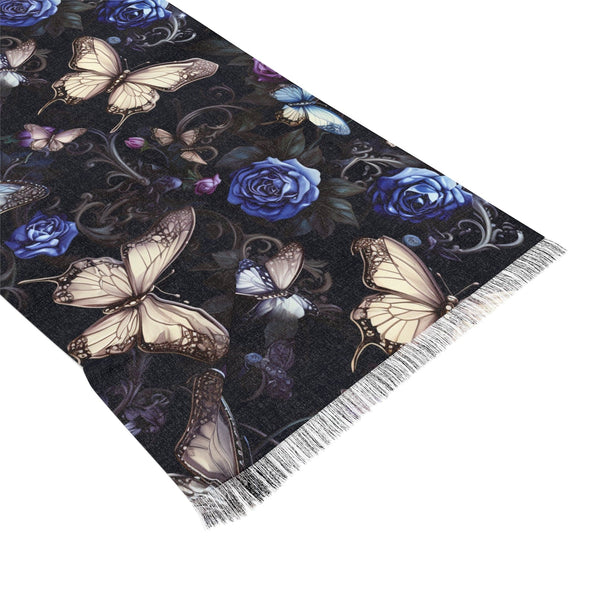 Gothic Butterfly With Blue Flowers Light Scarf