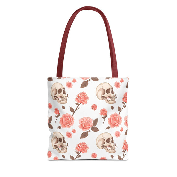 Experience The Power of Our Skull and Pink Roses Tote Bag! Available In 3 Sizes And 5 Stunning Colors