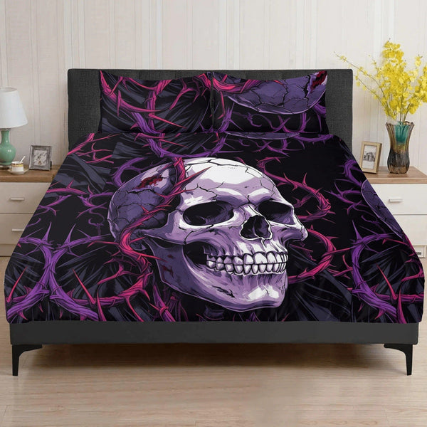Skull With Pink & Blue Barb Wire 3 Pcs Bedding Set
