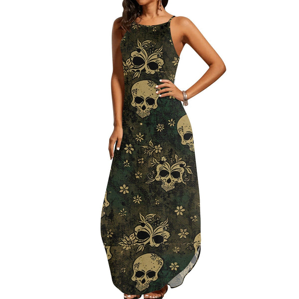 Womens Celtic Skulls Elegant Sleeveless Maxi Dress