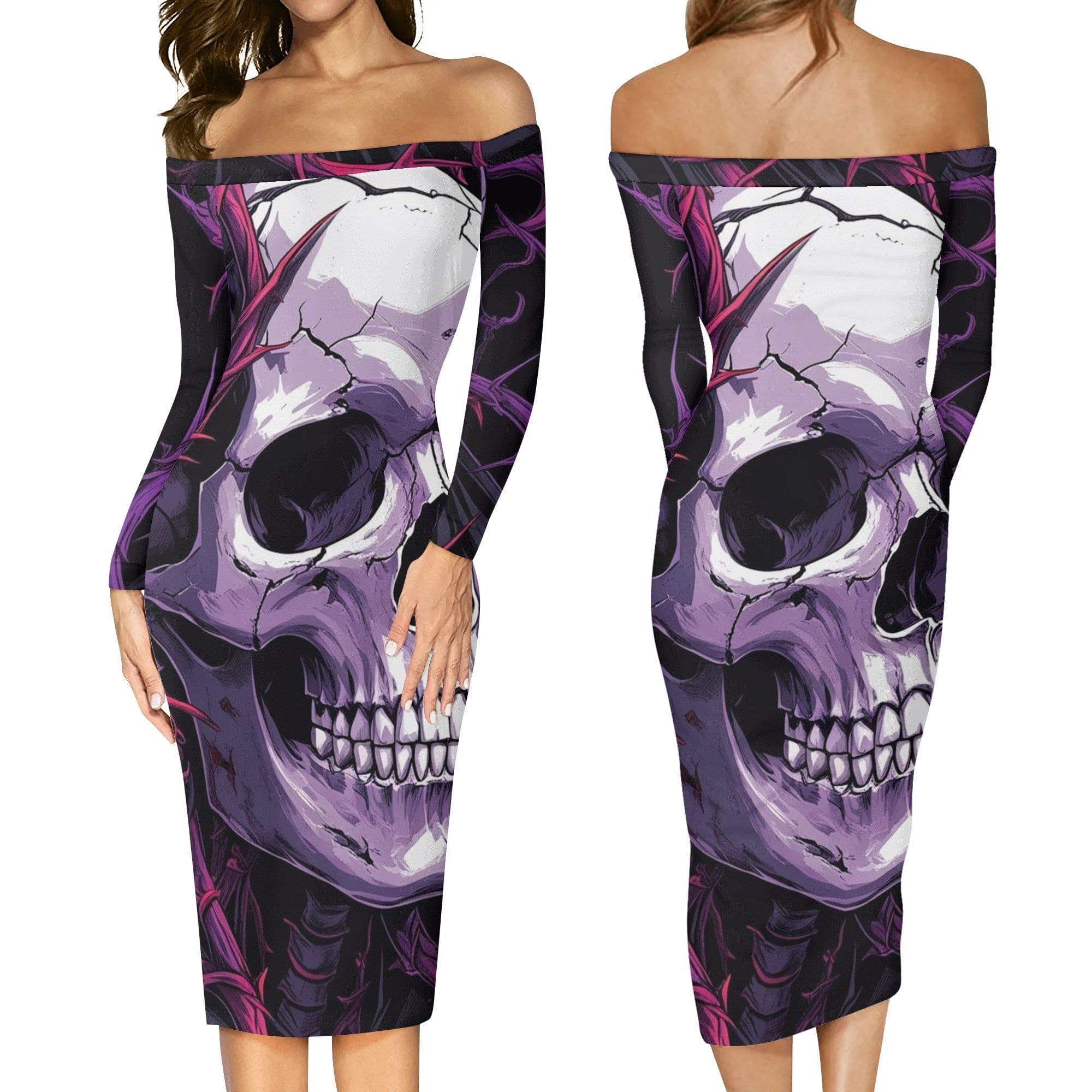 purple skull dress Purple Skull Print Maxi Dress Plus Size Spaghetti Strap Long Dress For Women Halloween Party Costume Outfit Gothic Fashion Statement DressSuitable For Casual Occasions