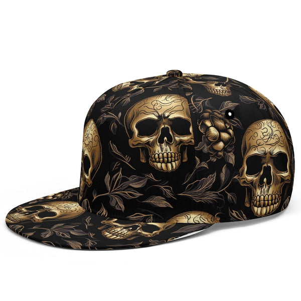 Gold Skulls & Leaves Pattern Classic Snapback Hat