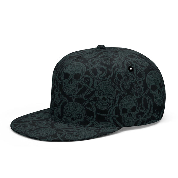 Edgy Celtic Knot Skull Pattern Dark Green Snapback Hat