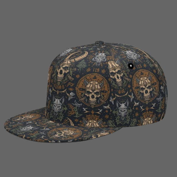 Viking Skull Snapback Hat: Helmets & Axes Pattern