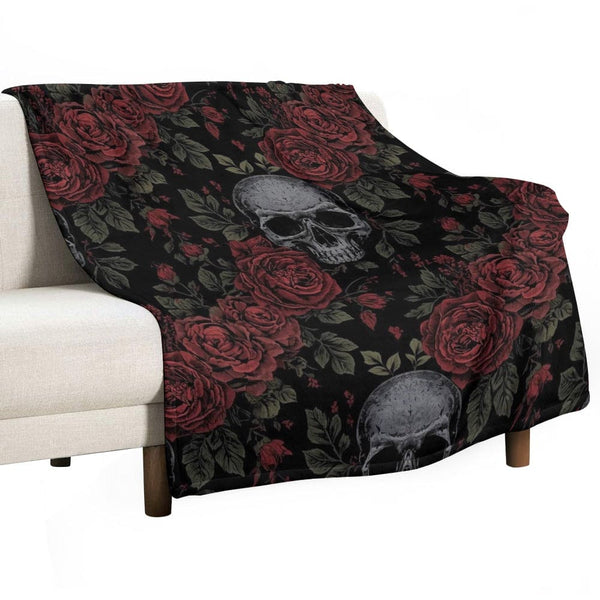 Red Roses And Skulls Ultra-Soft Flannel Blanket Multiple Sizes