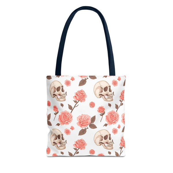 Experience The Power of Our Skull and Pink Roses Tote Bag! Available In 3 Sizes And 5 Stunning Colors