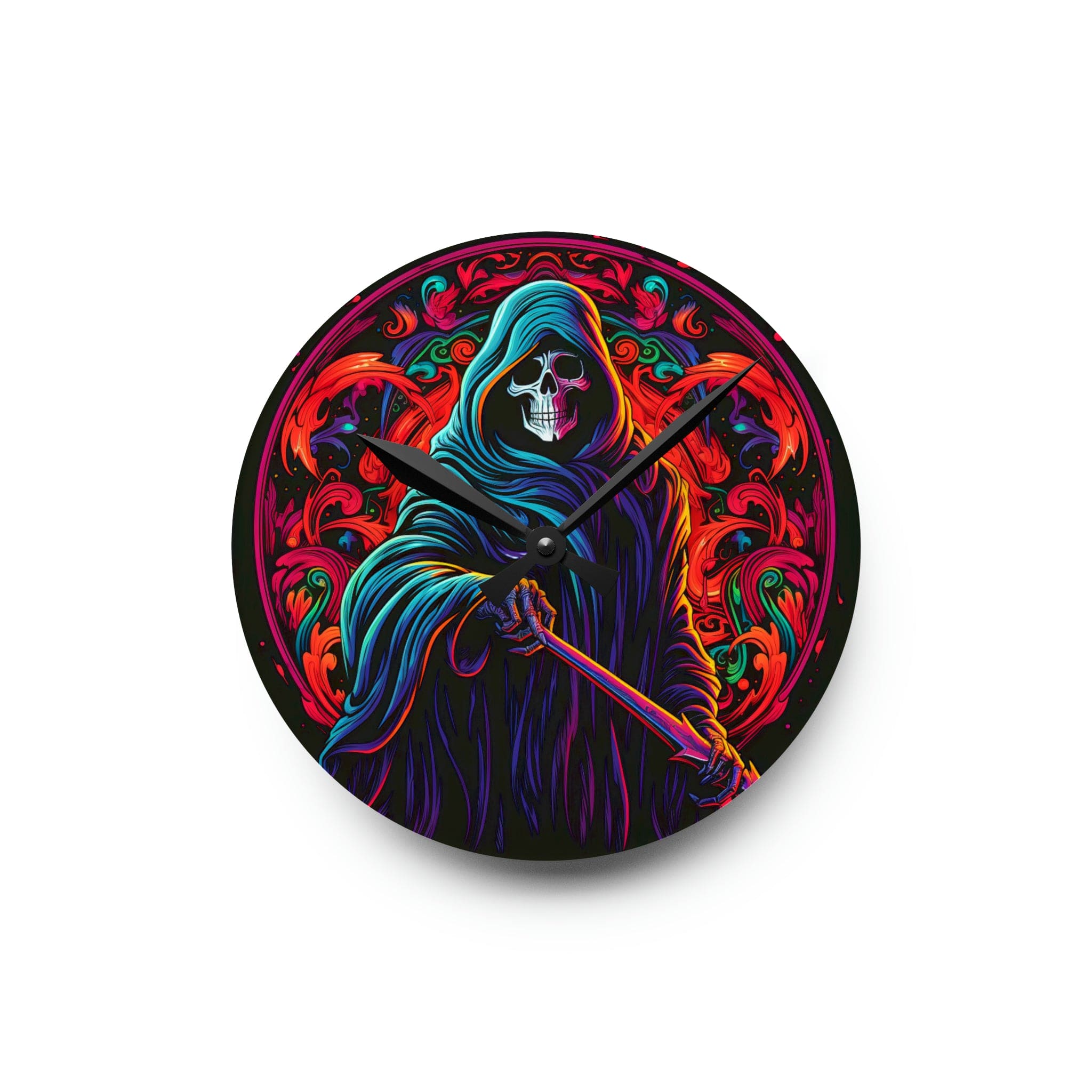 Hooded Grim Reaper With Bright Colors Acrylic Wall Clock