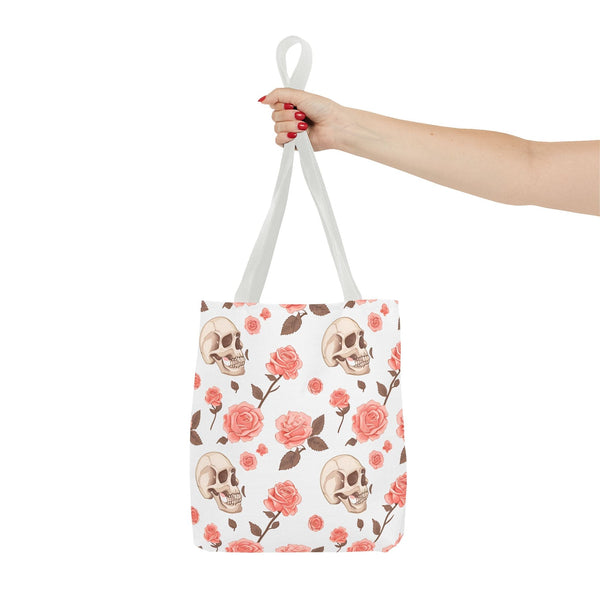 Experience The Power of Our Skull and Pink Roses Tote Bag! Available In 3 Sizes And 5 Stunning Colors