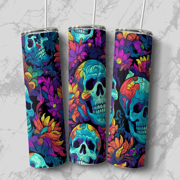 Purple Flowers And Skulls Stainless Steel 20oz Tumbler skull