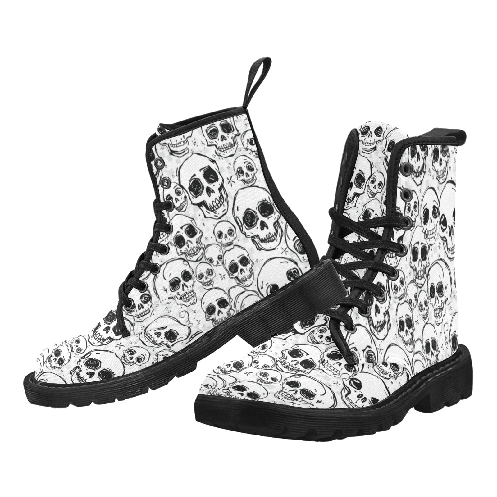 Men's Lots of Doodle Skulls Pattern Lace Up Canvas Boots