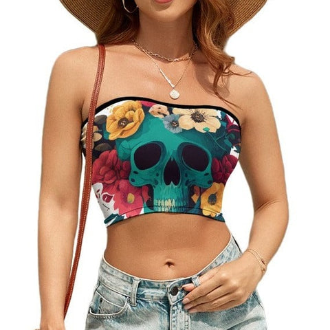 Be Stylishly Chic With Our Ladies Casual Skull Floral Tube Top
