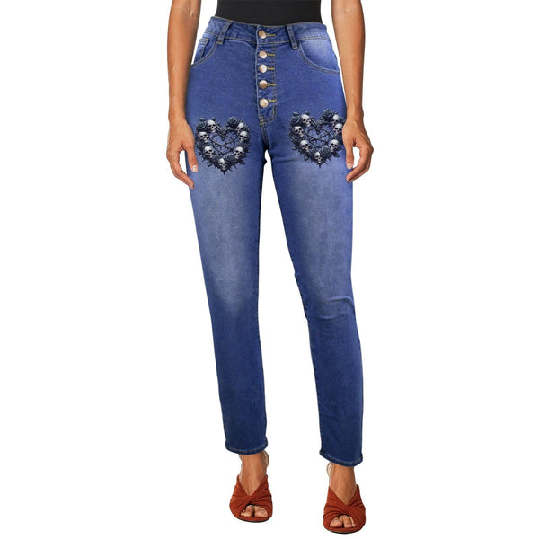 Gothic Skull Barbed Wire Heart Women's Jeans