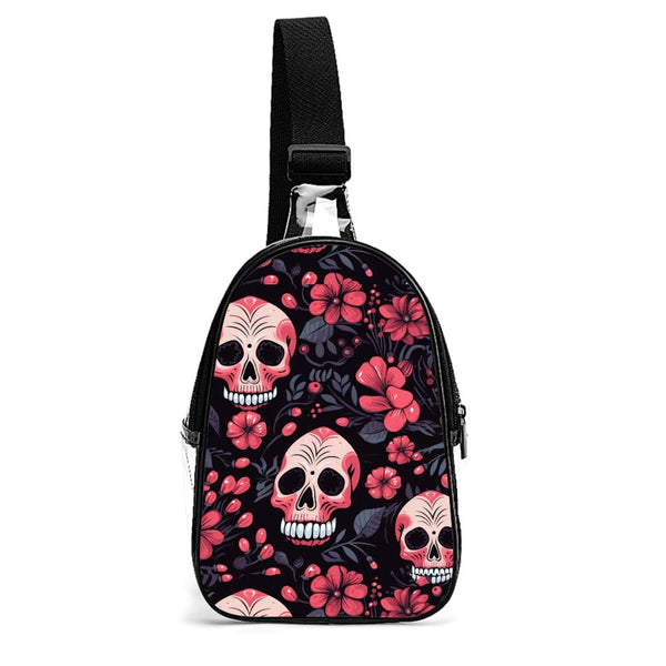 Pink Flowers Skulls Transparent Chest Bag