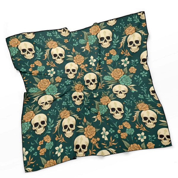 Floral Tropical Skulls Silk Scarf