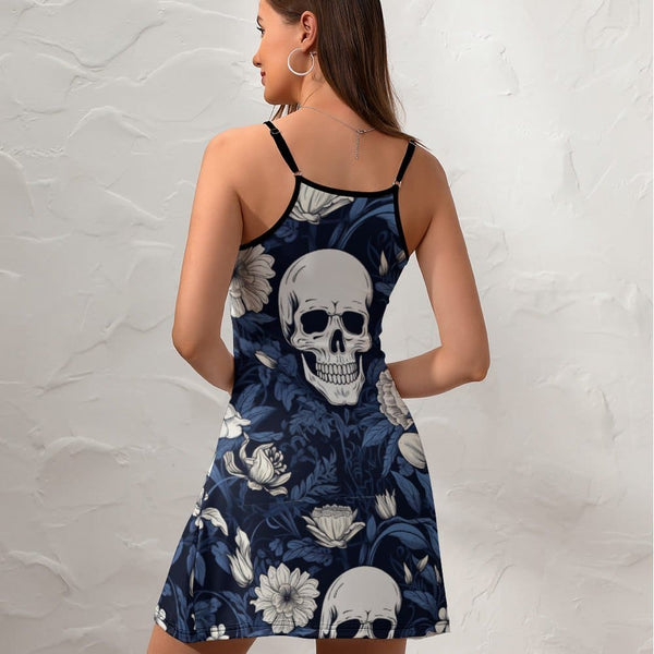 Women's Blue Floral Strappy Sling Dress